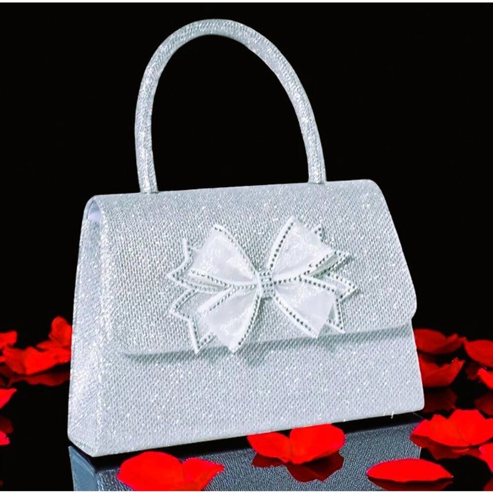 Purse‎ Silver Glittered Elegant And Sophisticated Butterfly Bow Clutch Handbag